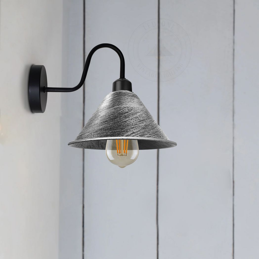 Home Symphony Brushed Silver Wall Light Cone Shade E27 Dimmable Hallway wall light with curved arm