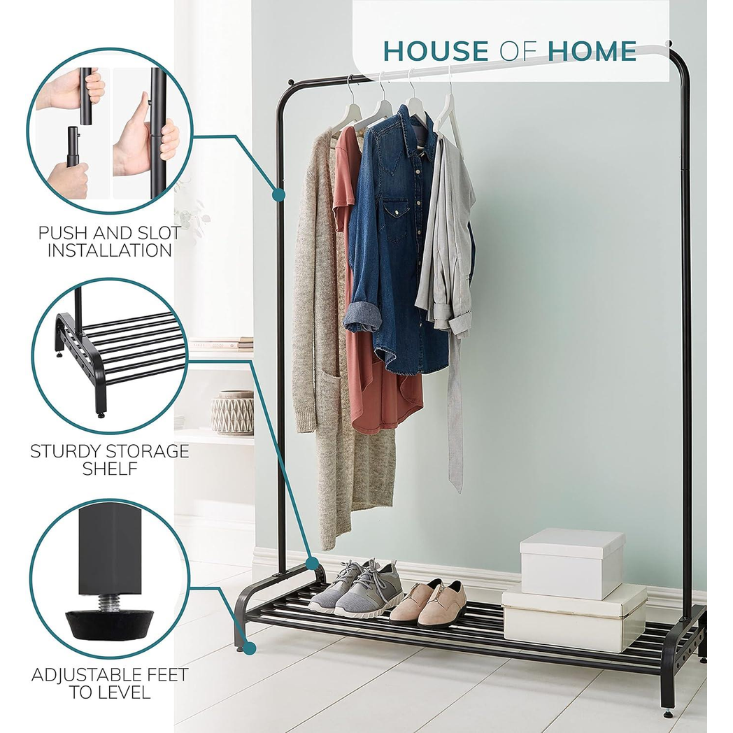 Premium Clothes Rail Black Powder Coated Wide With Shelf - Direct Online Houseware - Home Symphony