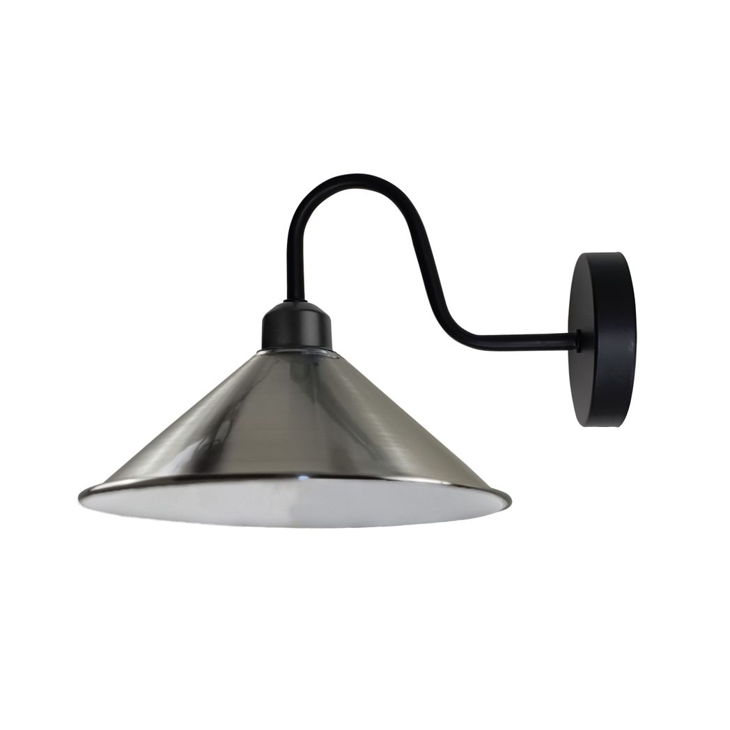 Premium Wall Light Satin Nickel Cone Shade Swan Neck Entry by Home Symphony, wall-mounted with downward cone shade.