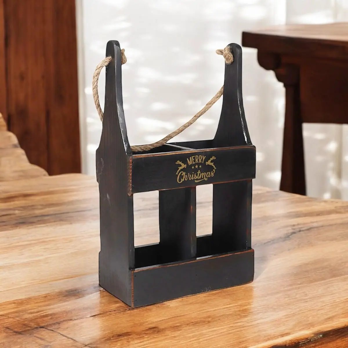 MSL 39CM WOODEN BLACK 2 BOTTLE WINE HOLDER - Wine Rack