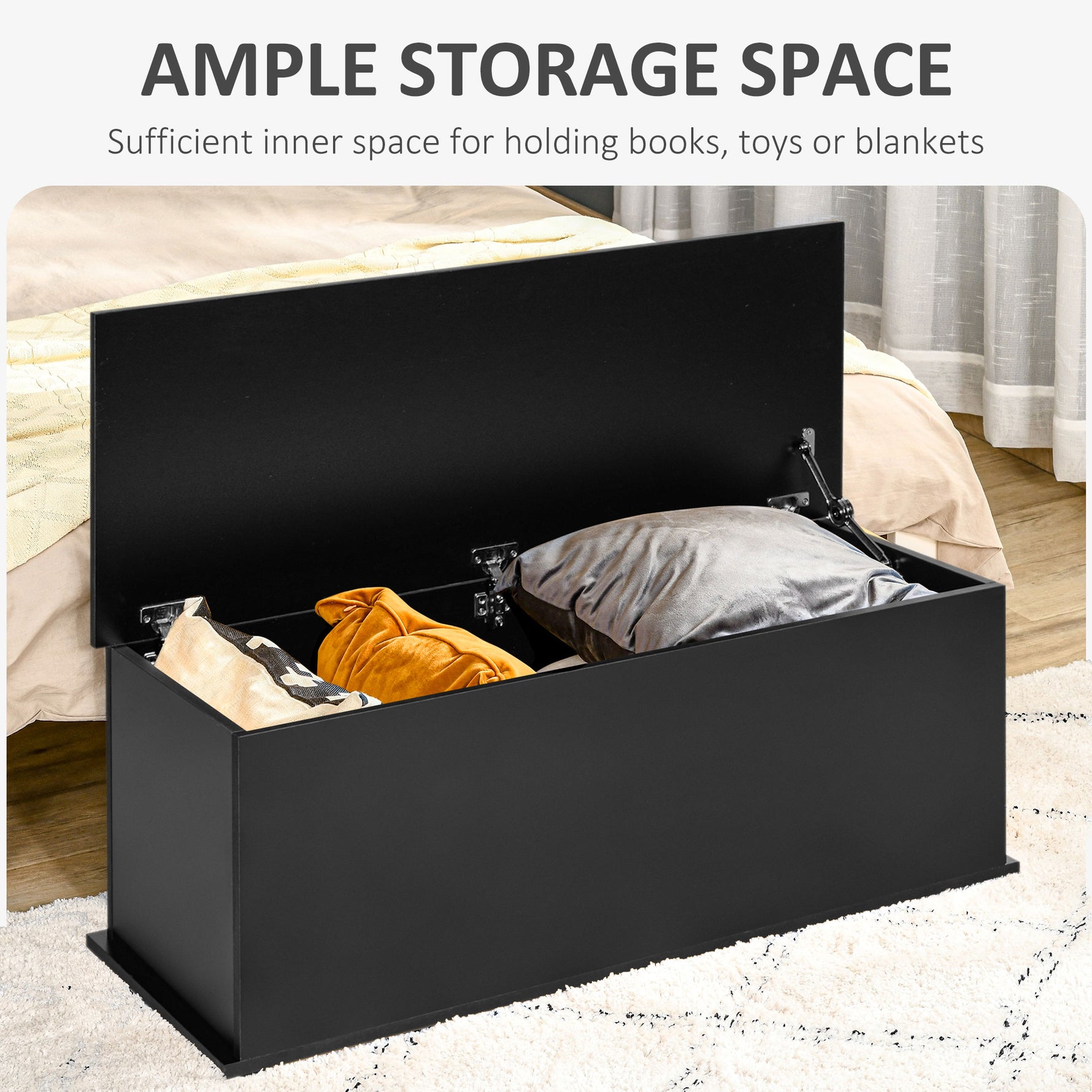 HOMCOM Ottoman Storage Box 100Lx40Wx40H With Lid Sturdy Chipboard Black For Living Room - Homcom - Home Symphony