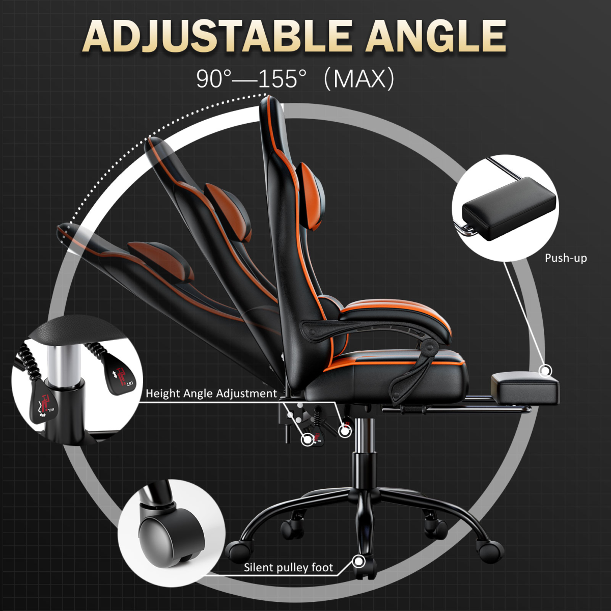 Premium Gaming Chair Height Adjustable With Footrest Gamer by Home Symphony, alloy frame, built-in footrest.