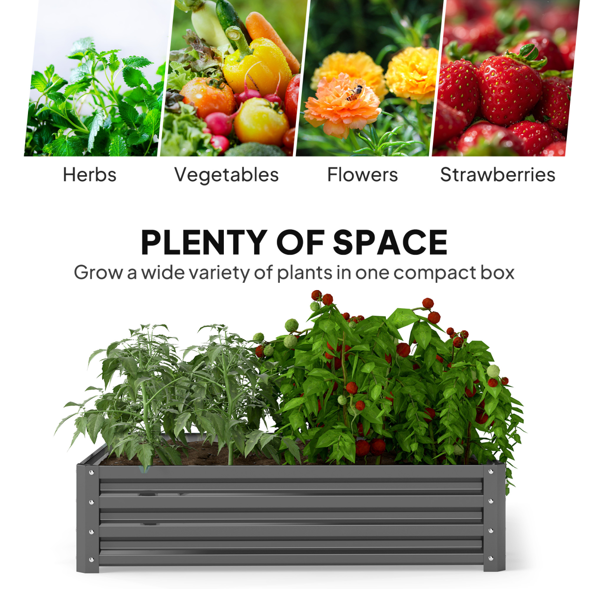 Outsunny raised garden bed 30cm galvanised steel outdoors, growing herbs, vegetables, flowers and strawberries.