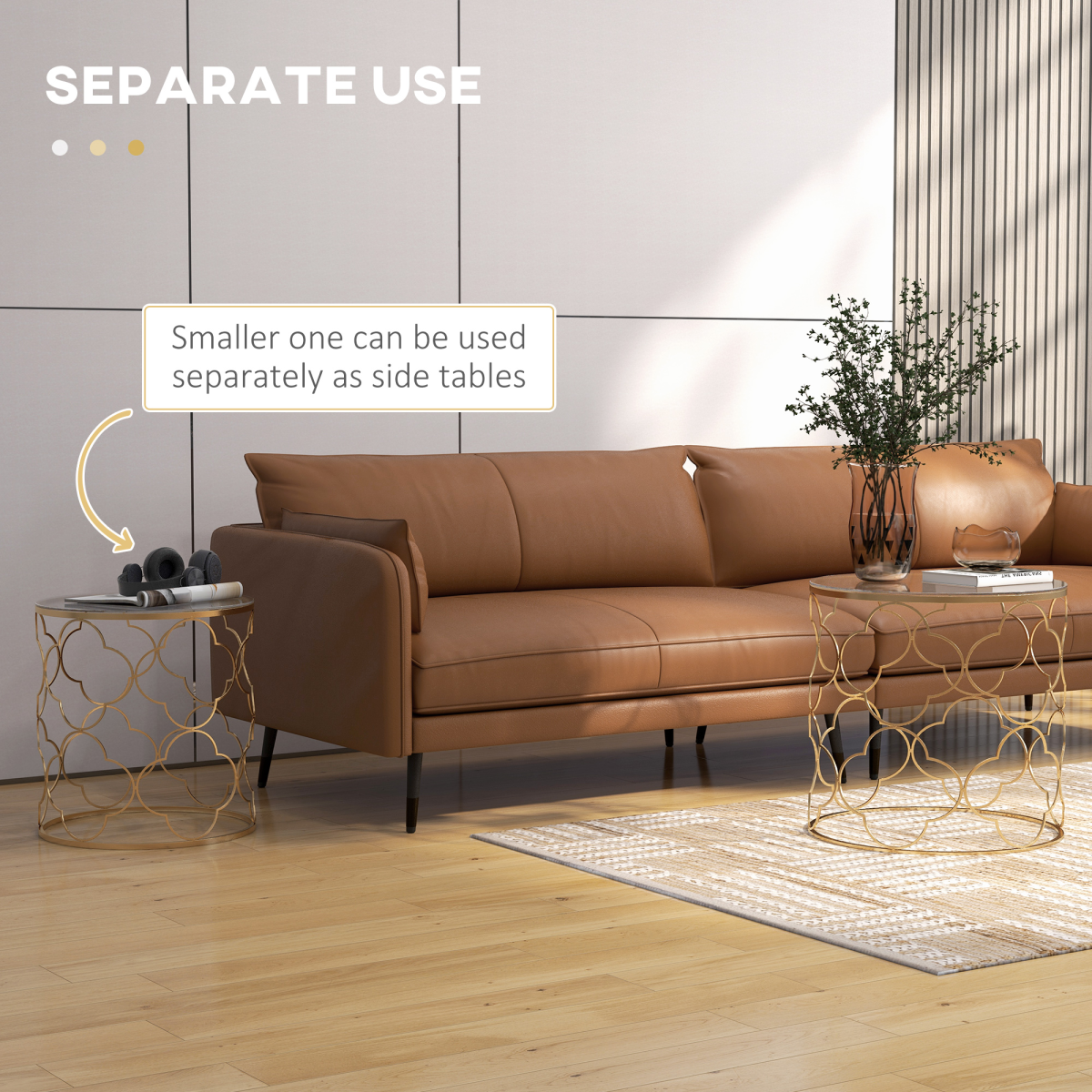 HOMCOM Nesting Tables Two Piece Glass Top Gold Tone For Modern Living Room Decor - HOMCOM - Home Symphony