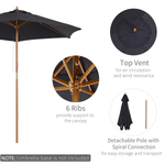Outsunny 2.5m Wood Garden Parasol Sun Shade Patio Outdoor Wooden Umbrella - Parasol