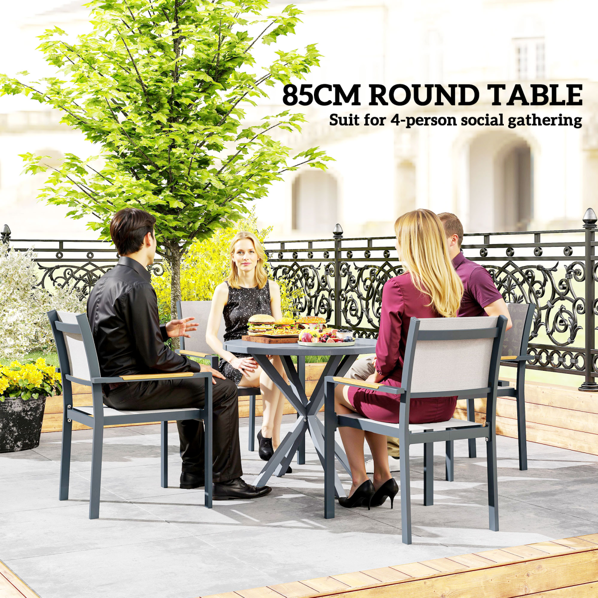 Premium Outdoor Dining Table Round 42Inches Diameter Stable Metal Base For Patio Dining Entertaining - N/A - Home Symphony