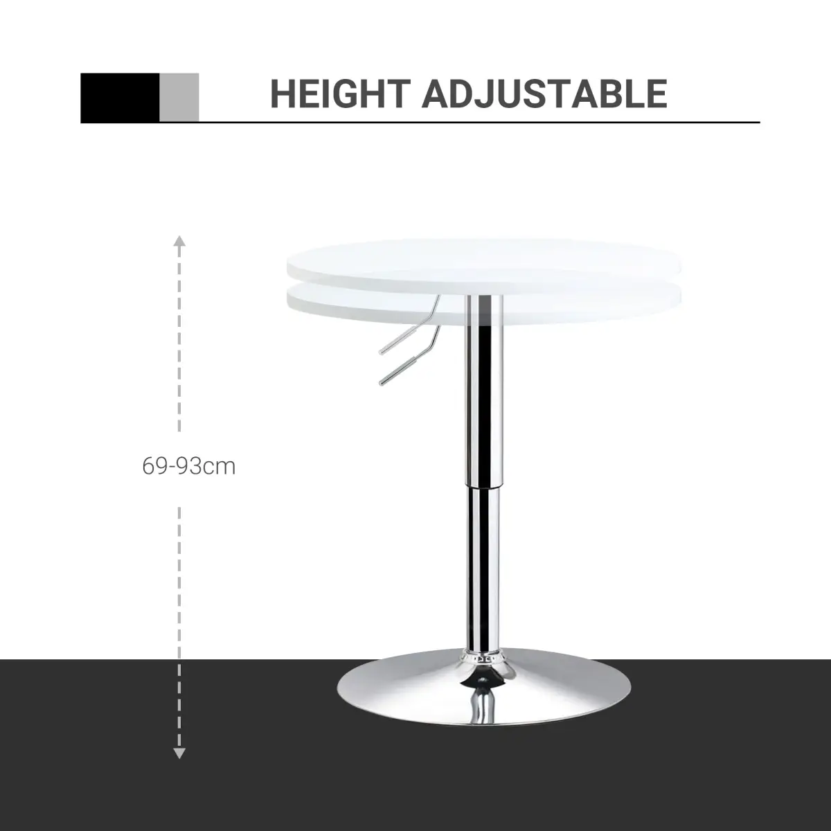 Unbranded 60cm Adjustable Height Round Bar Table w/ Swivel Top Metal Frame White - Dining Table