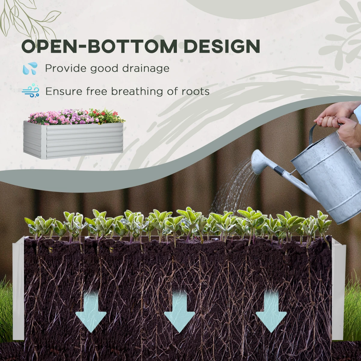 Outsunny Galvanised Steel Raised Bed 180x90cm Reinforced Rods Garden - Planters