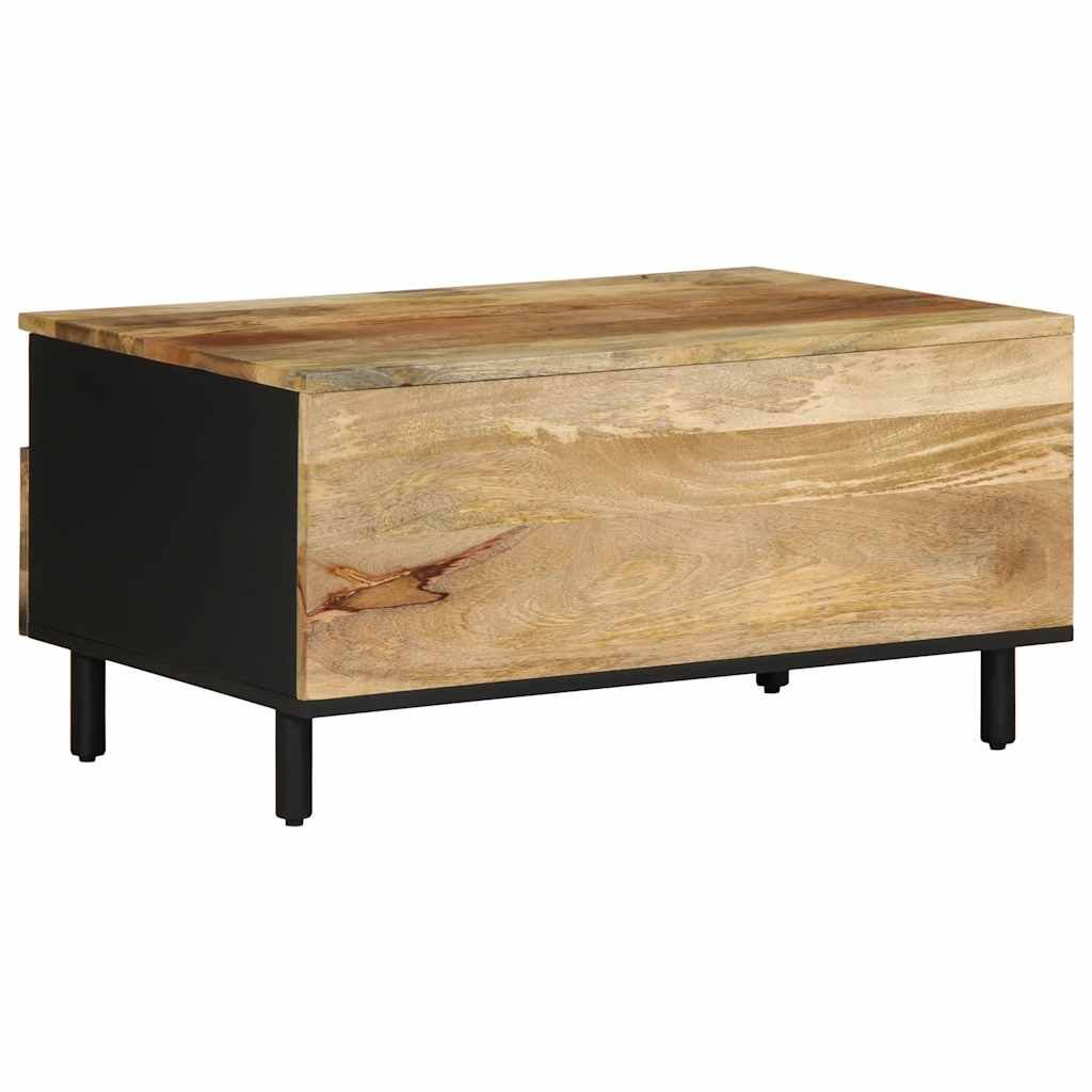 VidaXL Coffee Table 80x54x40 cm Solid Mango Wood With Geometric Pattern Drawers Black Living Room - vidaXL - Home Symphony