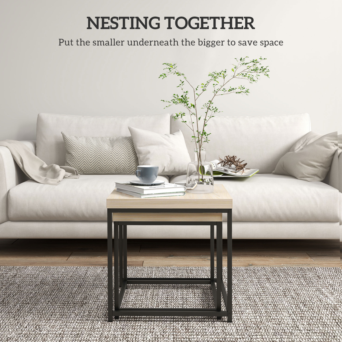 HOMCOM Nesting Tables 3.5cm Oak ThickTop ForHome - HOMCOM - Home Symphony