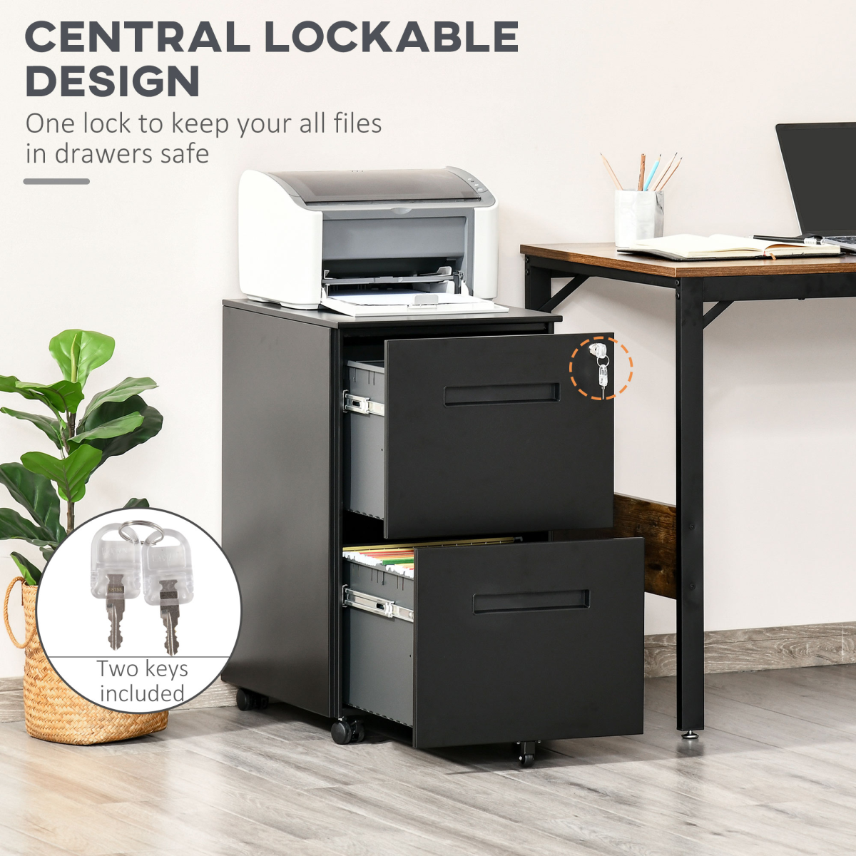 Vinsetto 2-Drawer Locking File Cabinet Office