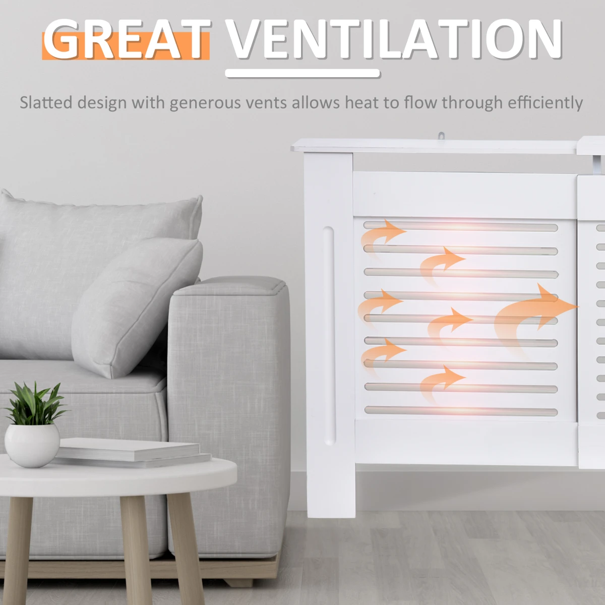 HOMCOM Prime White Radiator Cover Adjustable Slats Home - Radiator