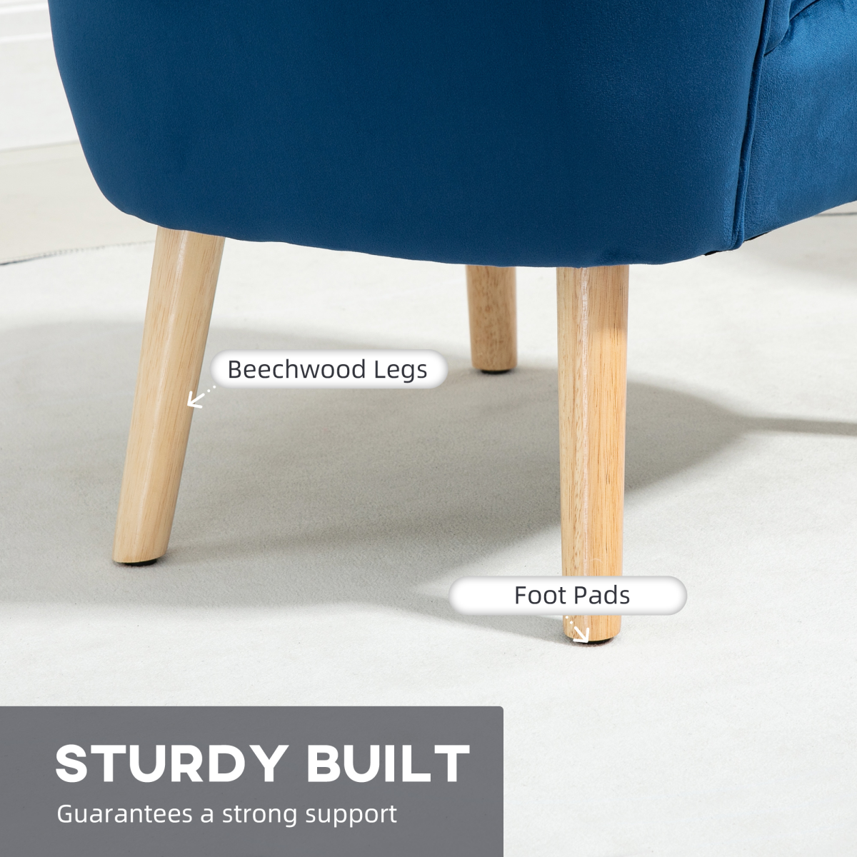 Lux Velvet Accent Chair With Ottoman Compact Velvet Home by Home Symphony in navy velvet with beechwood legs