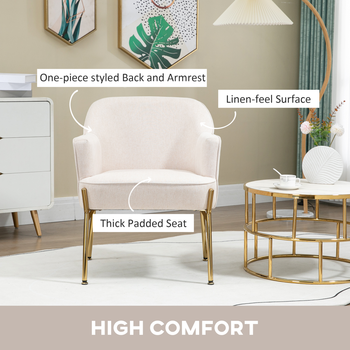 Premium Fabric Armchair Tub Chair Gold Legs For Living Room by Home Symphony in a cozy living room.
