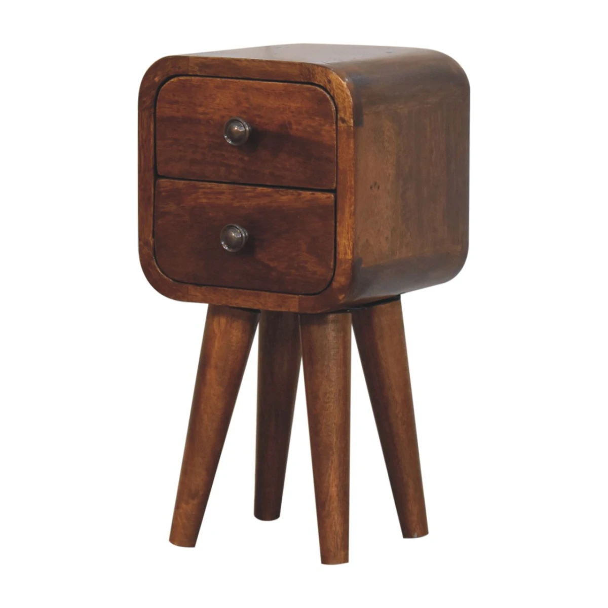 Artisan Bedside Table Mini Curved Mango Wood One Drawer Chestnut Finish For Small Bedrooms by Artisan Furniture