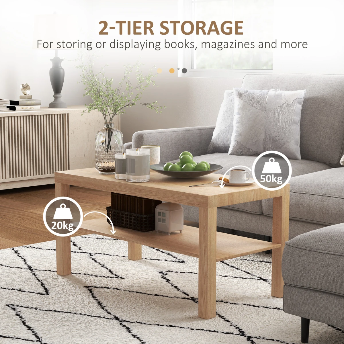 HOMCOM Coffee Table Rectangular 110 X 60 Cm With Storage And Open Shelf Natural Finish For Living Room by HOMCOM