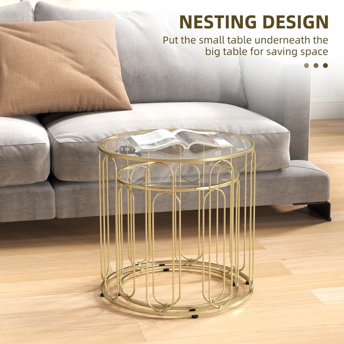 HOMCOM Nesting Coffee Tables Glass Top Gold Home - HOMCOM - Home Symphony