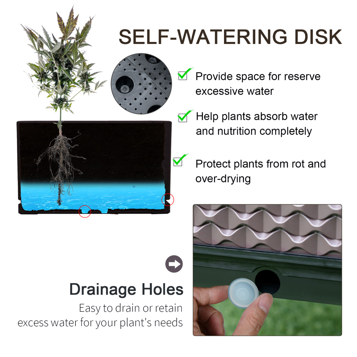 Outsunny brown raised garden bed set of 2 for balcony gardening with self-watering disk and drainage holes