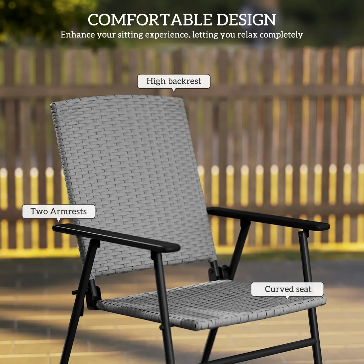 Outsunny Outsunny 2pcs Rattan Chair Foldable Garden Furniture w/ Armrest Grey - Folding Chairs
