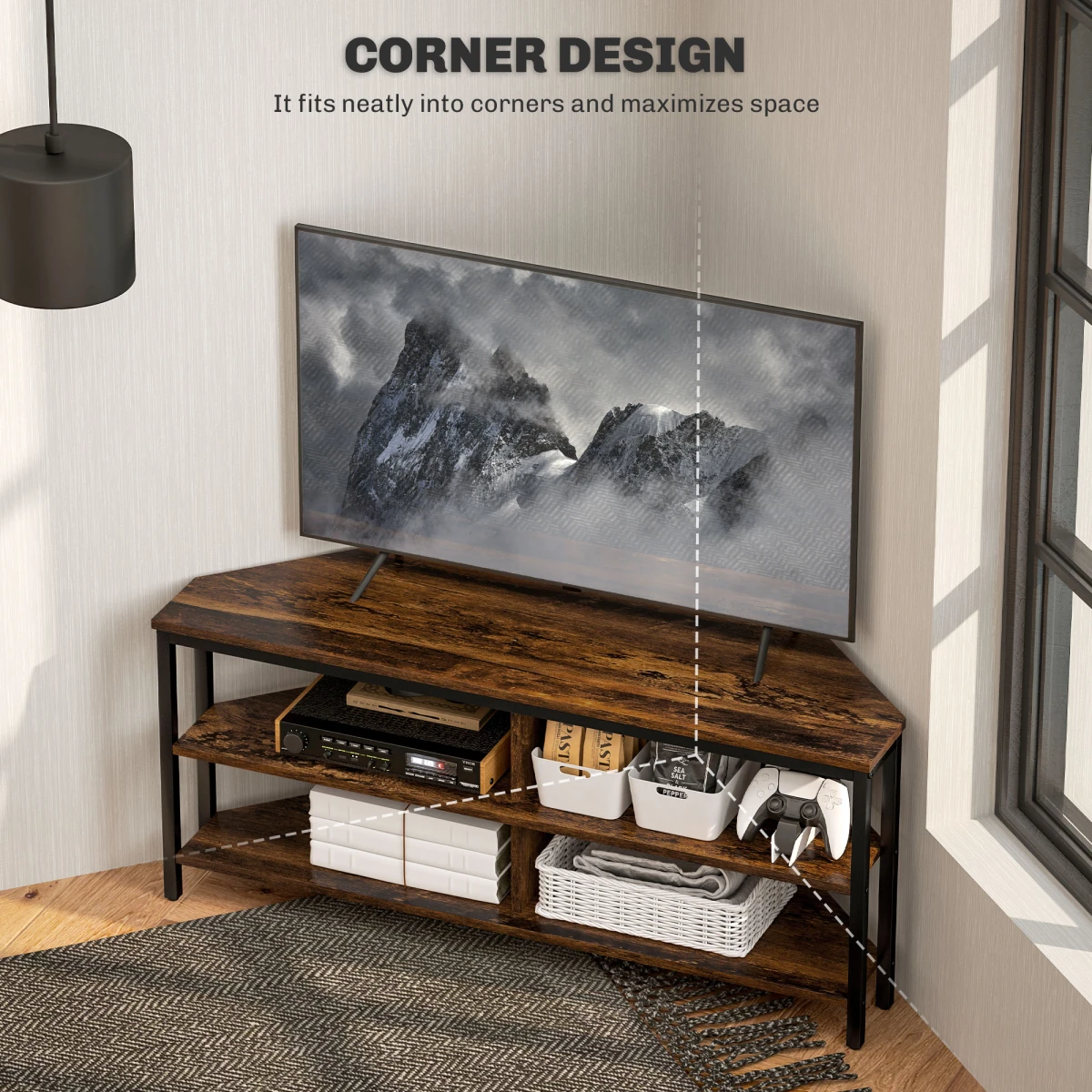 HOMCOM 50in Corner TV Stand Shelves Rustic Brown LivingRoom by HOMCOM