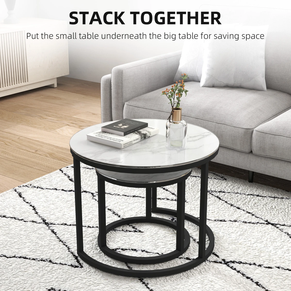 HOMCOM Glass Nest Tables Large Small Stackable by HOMCOM