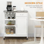 HOMCOM Kitchen Trolley Utility Cart on Wheels with Wine Rack, Drawer, Open Shelf White - Wine Rack