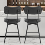 2 Pcs Black PU Swivel Bar Stools with Button-Tufted Backrest and Metal Legs - N/A - Home Symphony