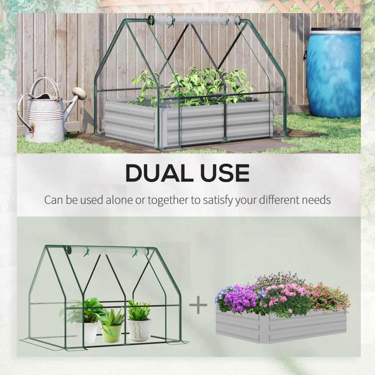 Premium Steel Raised Garden Box Dual Use Greenhouse Kit: a raised bed with a glasshouse frame for versatile growing.