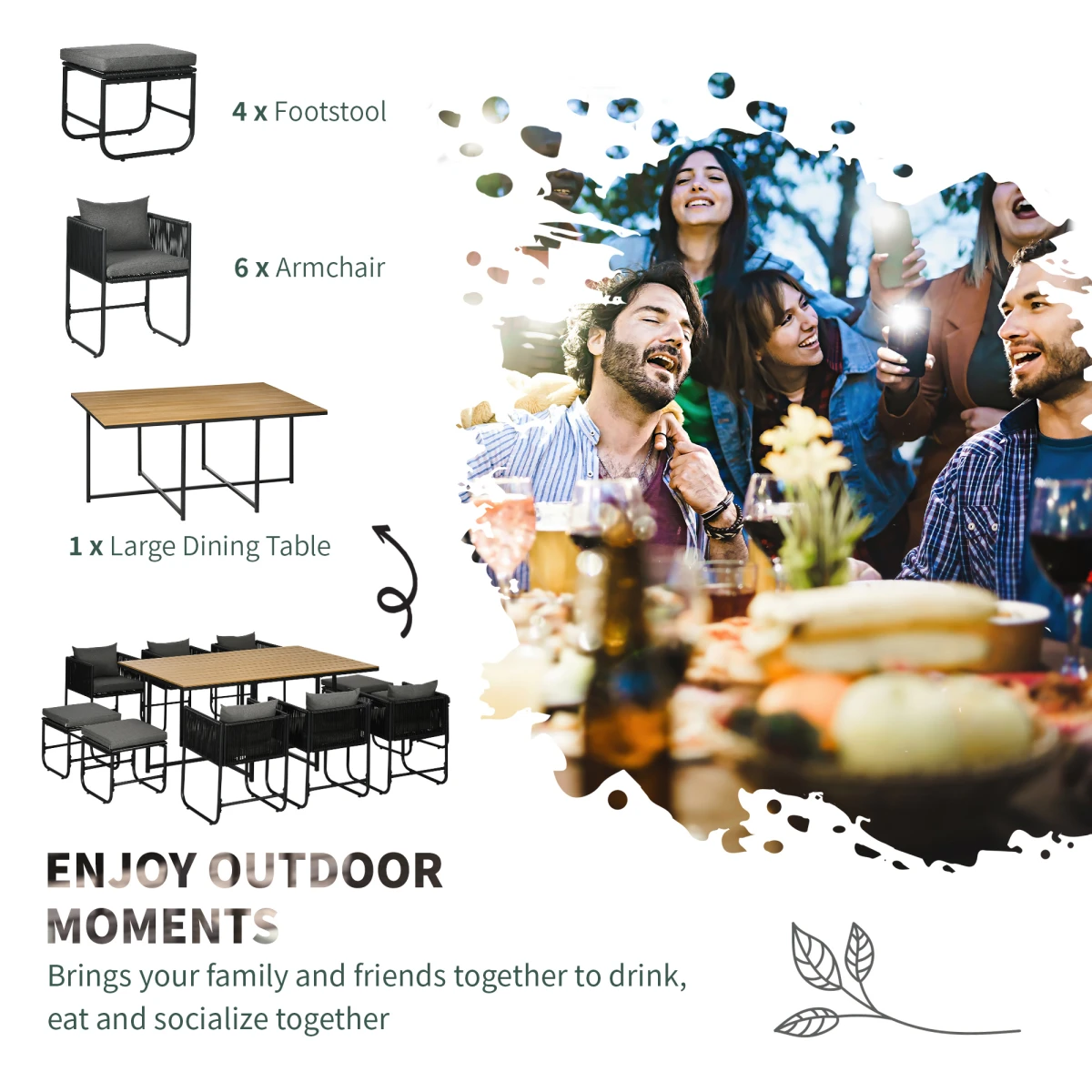 Outsunny Premium Rattan Dining Set 10 Seater Space Saving Outdoor - Garden Set