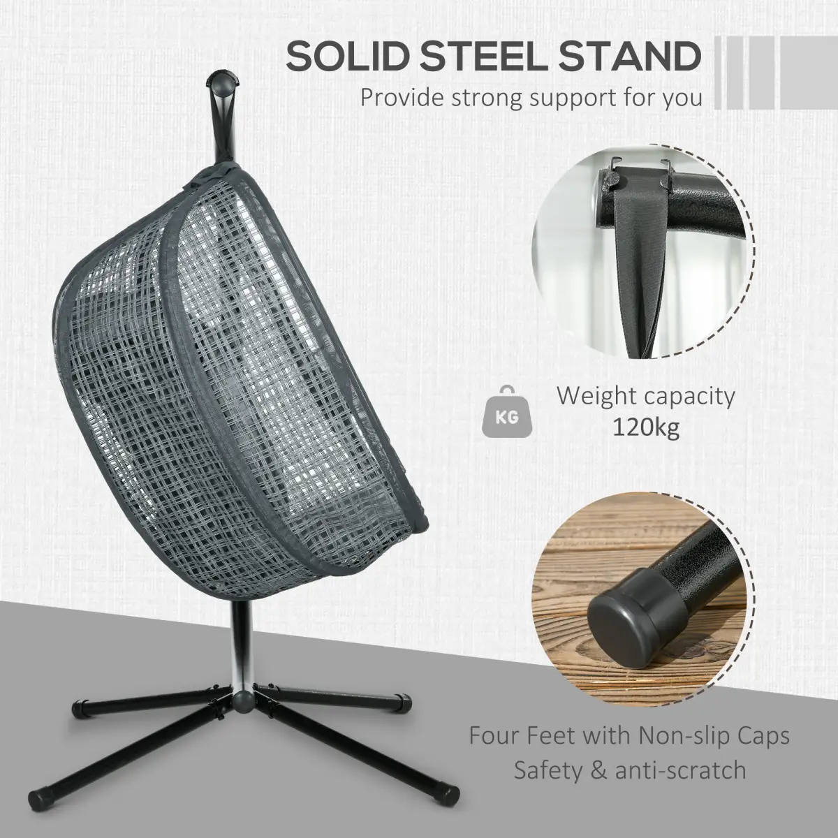 Outsunny Outsunny Hanging Swing Chair w/ Thick Cushion, Patio Hanging Chair, Dark Grey - Hammocks