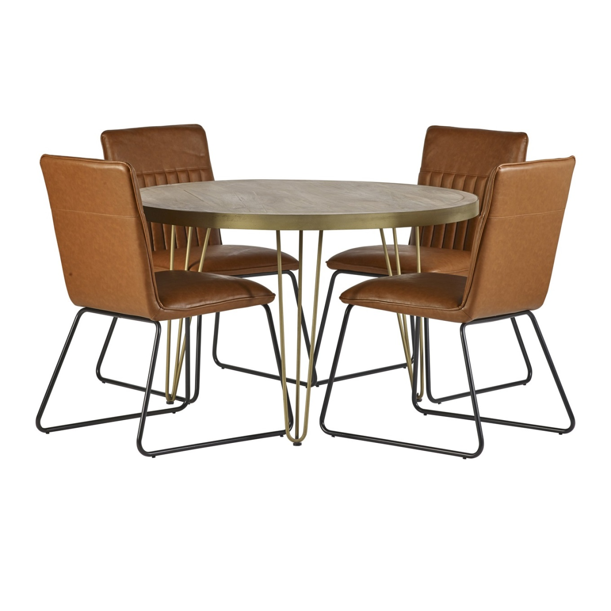 Light Gold Round Dining Table With Metal Inlay Dining Room - Indian Hub - Home Symphony