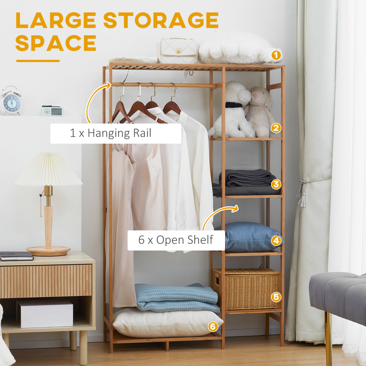 Eco Bamboo Clothes Rail 6 Tier Shelves For Home Use - HOMCOM - Home Symphony