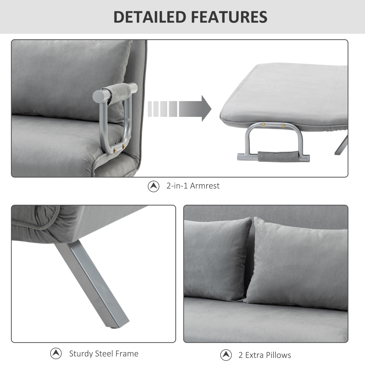 HOMCOM 2 Seater Sofa Bed Click Clack Light Grey Living Room - HOMCOM - Home Symphony