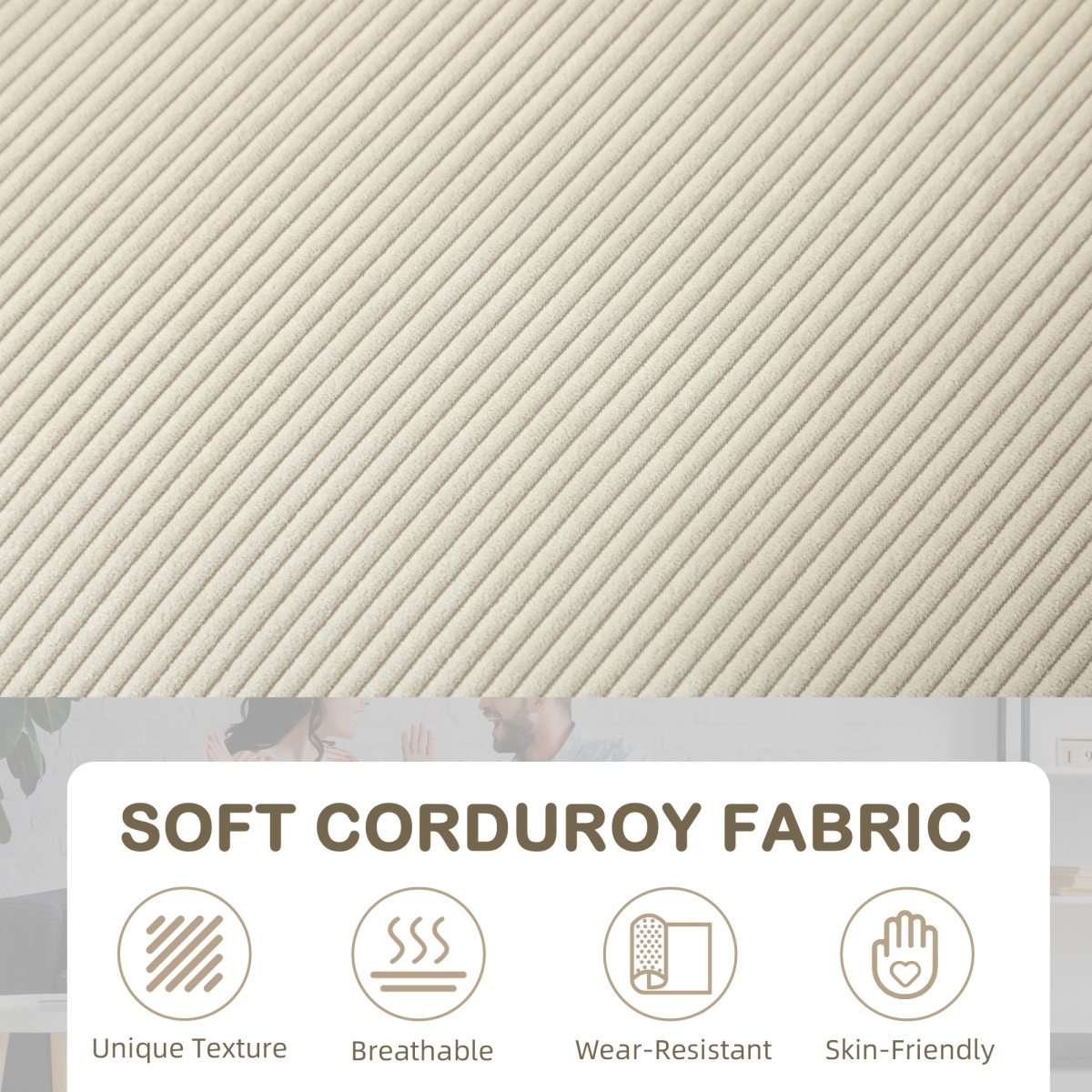 Homcom Three Seater Sofa Corduroy Cream White Cup Holders - HOMCOM - Home Symphony