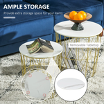 HOMCOM HOMCOM Set of 2 Nesting End Tables Side Tables w/ Basket Removable Top, White - Nest of Tables