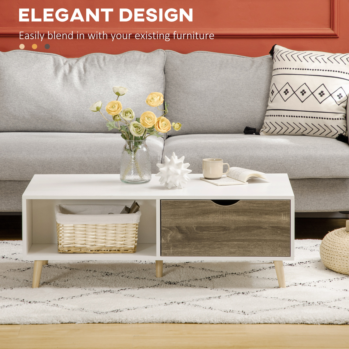 Modern White Coffee Table With Storage Drawers