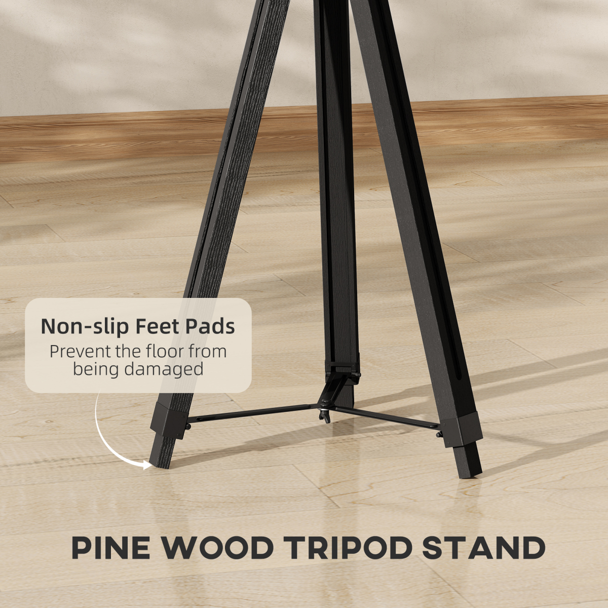 HOMCOM Tripod Floor Lamp Wood Height Adjustable