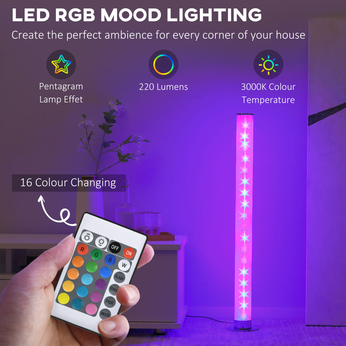 RGB Floor Lamps LED Corner Lamp with Remote Control Mood Lighting HOMCOM creates vibrant ambience with 16 color options.