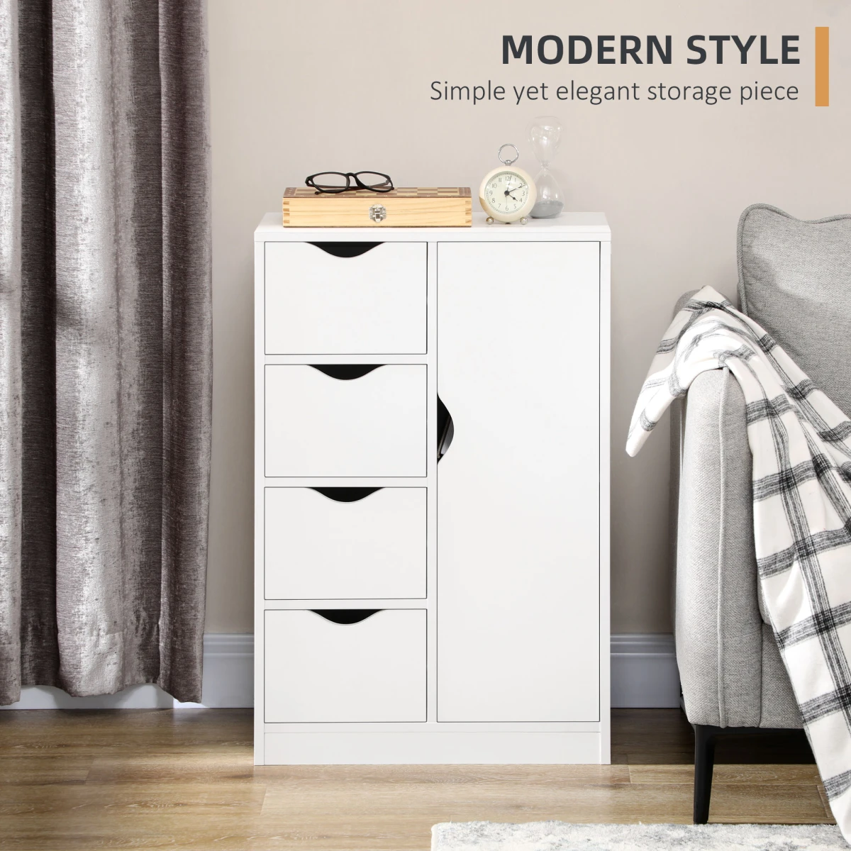White Cabinet Slim 4-Drawer With Shelf For Home by HOMCOM