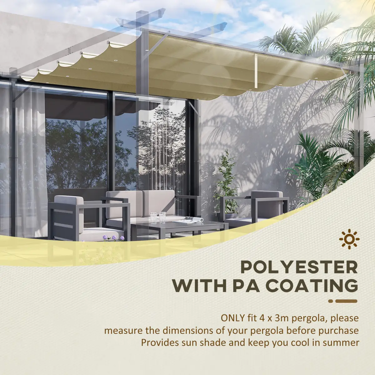 Outsunny Outsunny Pergola Shade Cover Replacement Canopy for 4 x 3(m) Pergola, Beige - Gazebos