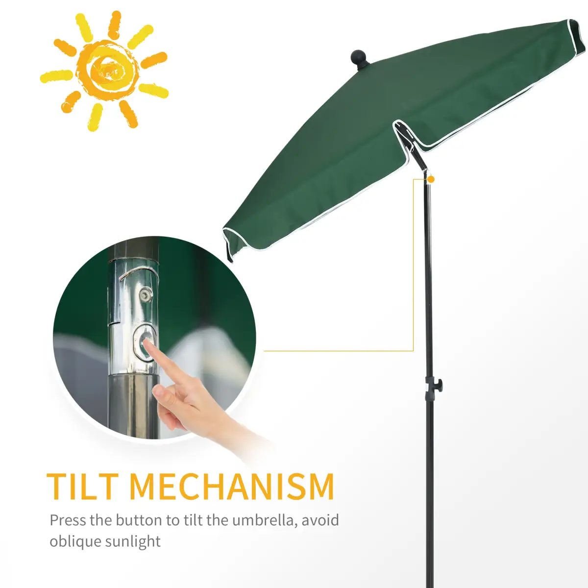 Outsunny Aluminium Sun Parasol Garden Tilting Umbrellas Patio Rectangular, 2x1.25m, Green - Parasol