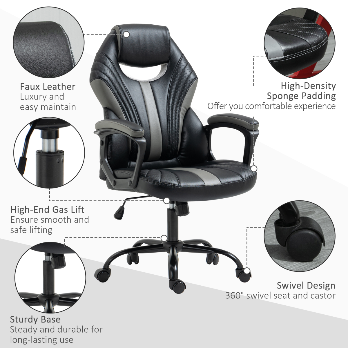 Vinsetto Racing Gaming Chair With Armrests Swivel Wheels Ergonomic PU Leather For Home Office Gaming - Vinsetto - Home Symphony