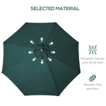 Outsunny Outsunny Wooden Garden Parasol with Rope Pulley Mechanism and 8 Ribs Dark Green - Parasol