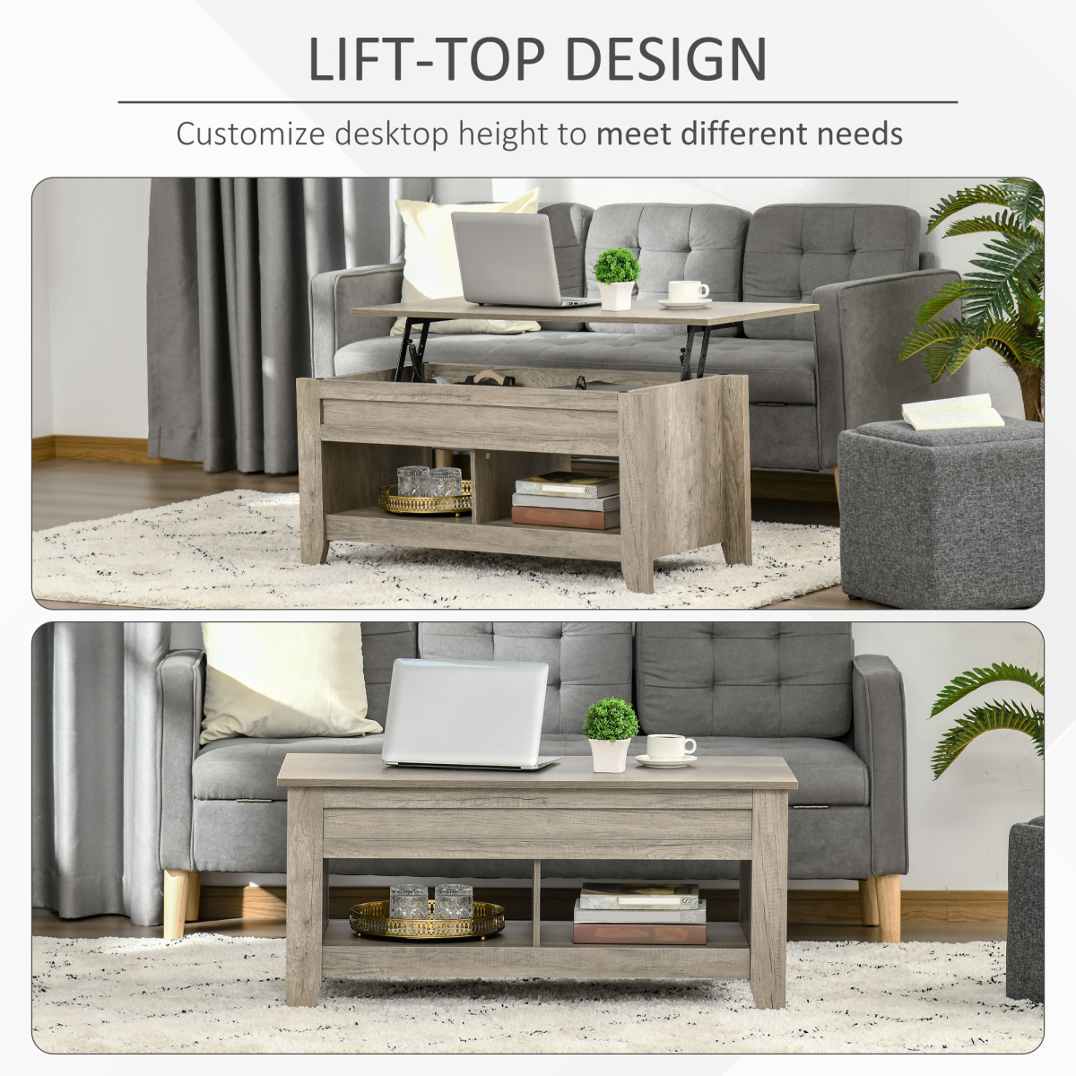 HOMCOM Lift Top Coffee Table With Hidden Storage