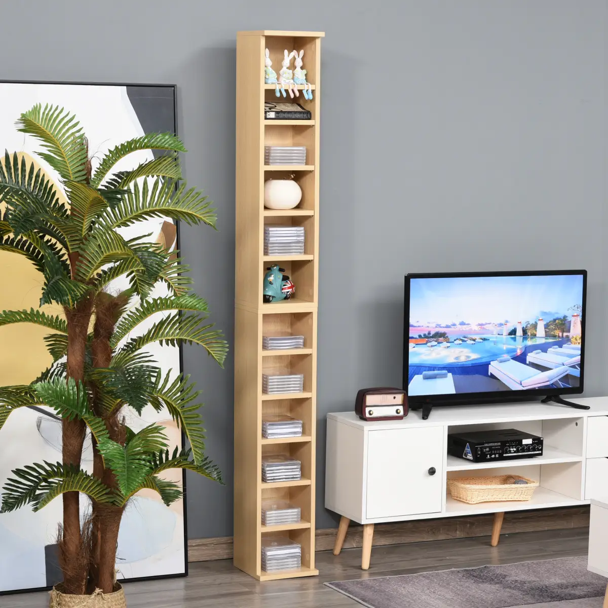 Unbranded Set of 2 CD Media Display Shelf Unit Tower Rack w/ Adjustable Shelves Wood Color - Wine Rack