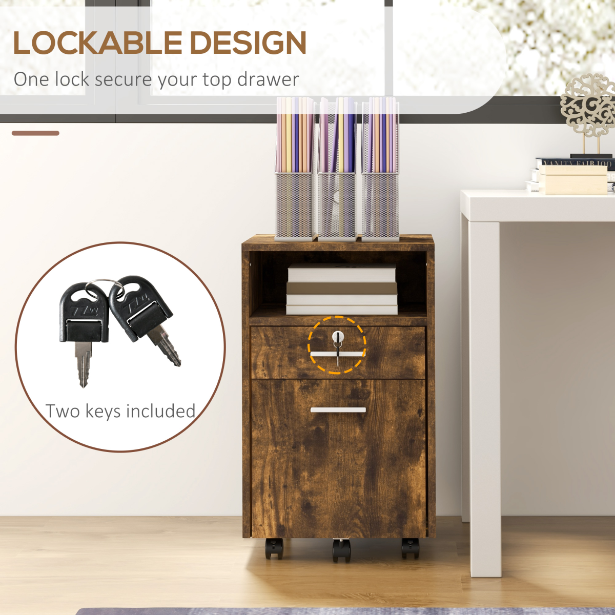 Vinsetto Mobile File Cabinet Lockable 5 Wheels