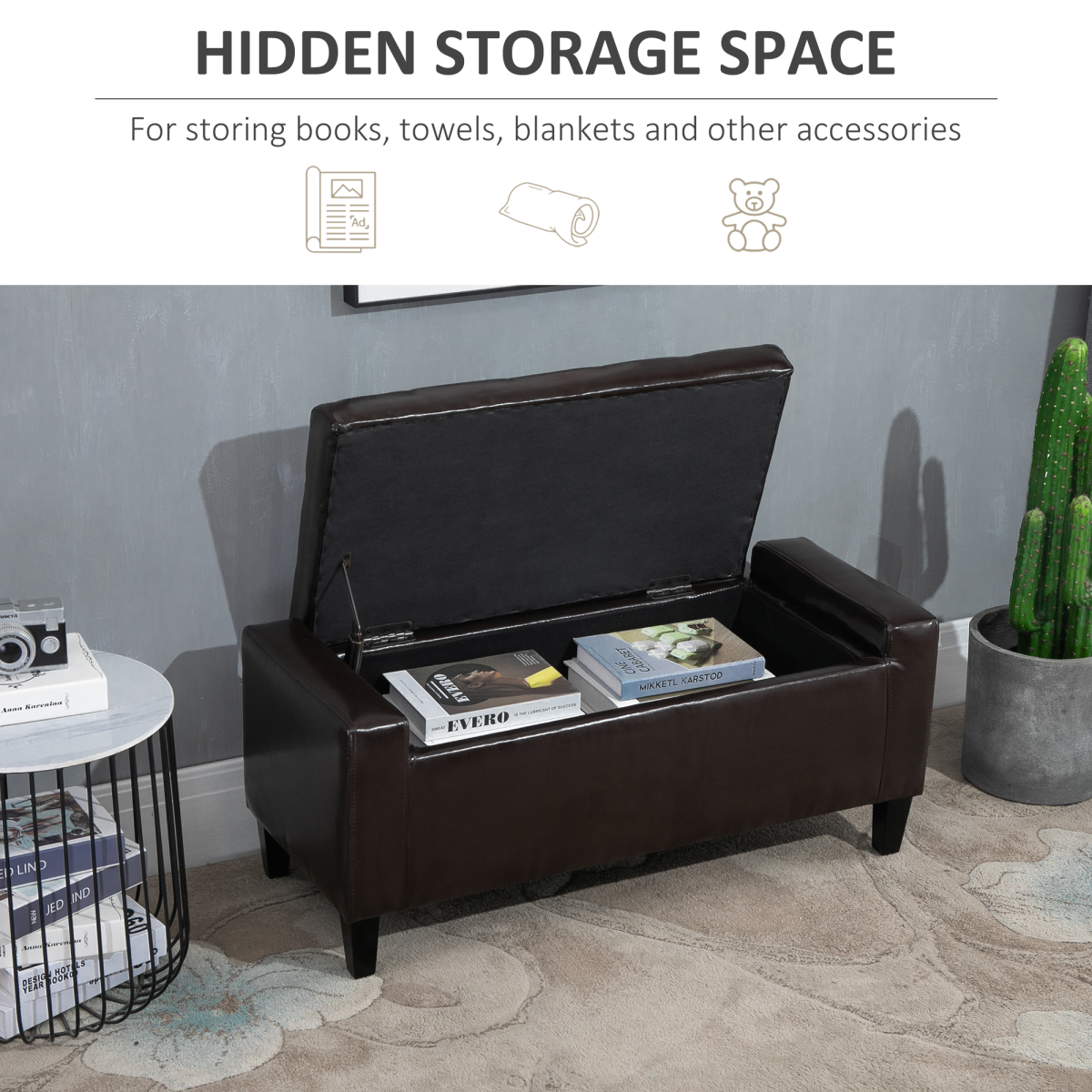 Deluxe Storage Ottoman Bench Large Tufted Lid With Inner Storage For Living Room Entryway - HOMCOM - Home Symphony