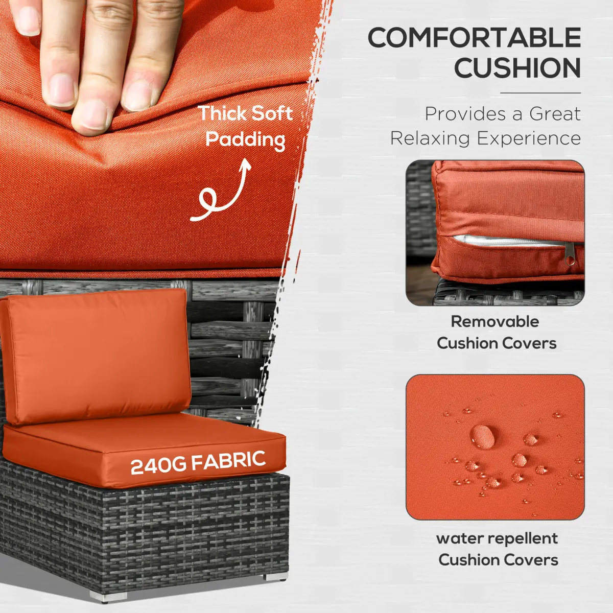Outsunny Outsunny 8 Pieces Patio Rattan Sofa Set Outdoor Garden Furniture Set Orange - Garden Sofa Sets
