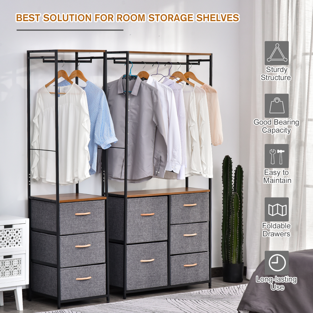SteelBlack Clothes Storage Freestanding 175x83cm for Home - HOMCOM - Home Symphony