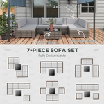 Outsunny Outsunny 7PC Rattan Garden Furniture Set Coffee Table Buckle Structure, Grey - Garden Sofa Sets